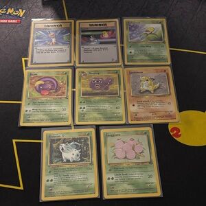 Vintage Pokemon Card Set with Yellow and Green Highlights